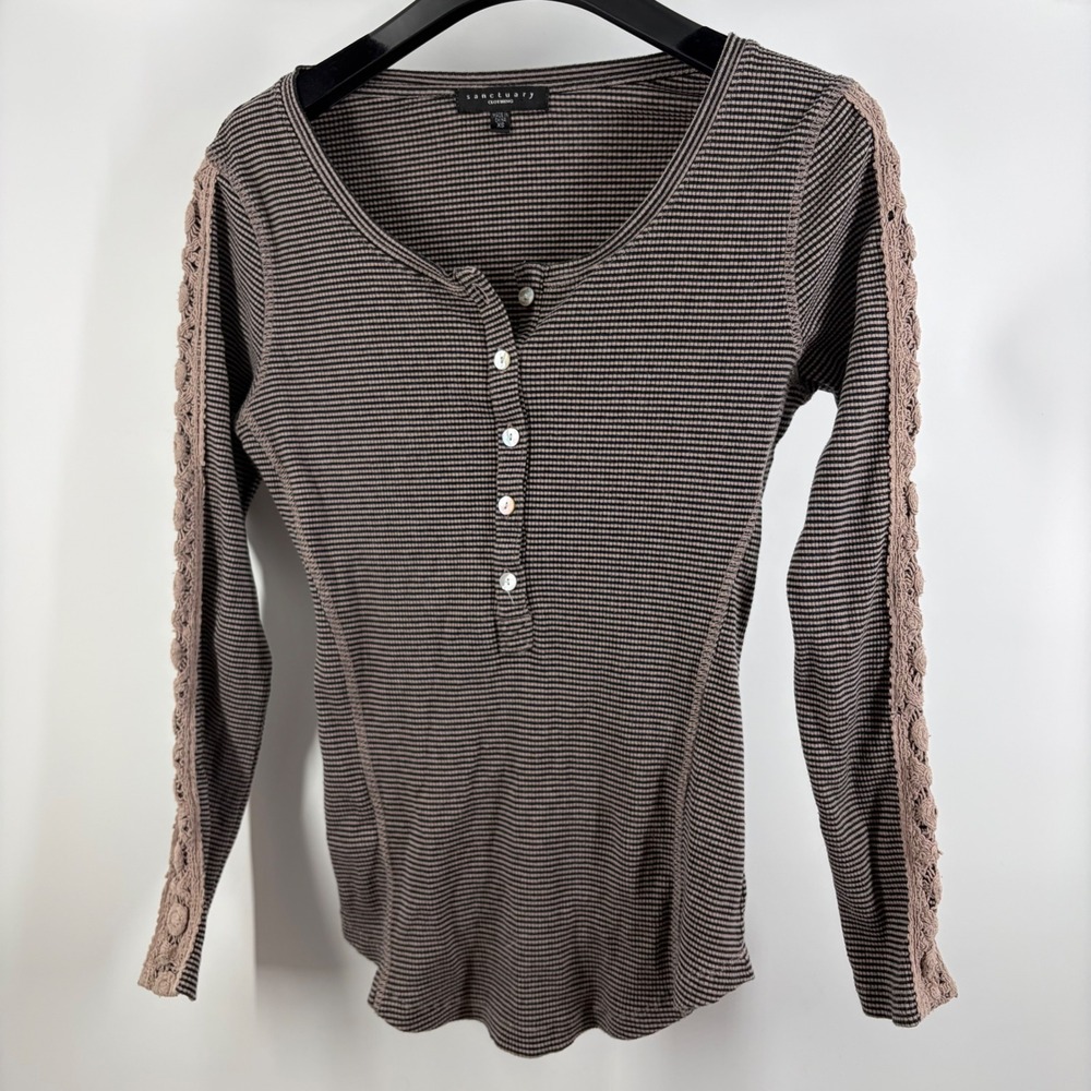 Fairygrunge Coquette Bella Swan Style Micro Stripe Henley Button Up Top